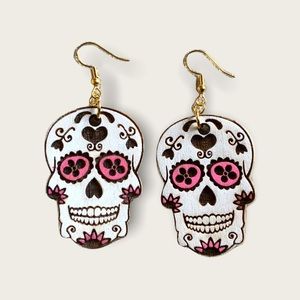 Wooden Sugar skull earrings